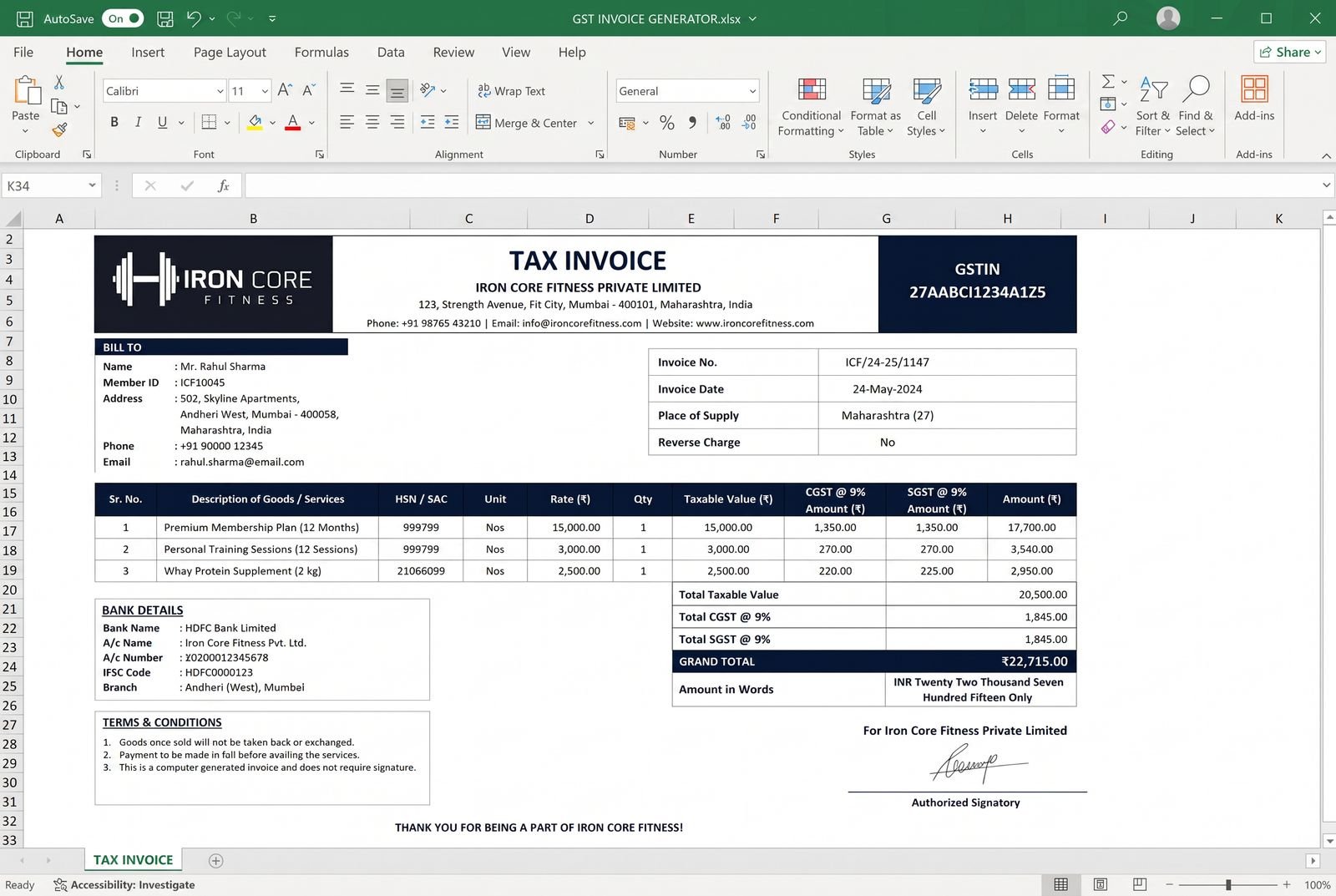 GST Invoice Generator — spreadsheet dashboard preview